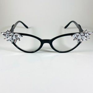 Retro Readers black frames with Clear Crystal rhinestones +2.25 reading glasses